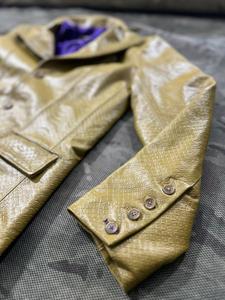 Veste en cuir Champ King Gold à motif gaufré, col rabattu, simple boutonnage, manches classiques - Product Image 3