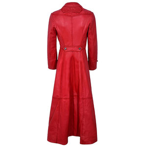 เสื้อโค้ทยาวสีแดงสำหรับผู้หญิง สไตล์โกธิค หนังเทียมแท้ 100% ผลิตตามสั่ง ขายส่ง ปี 2026 - Product Image 5