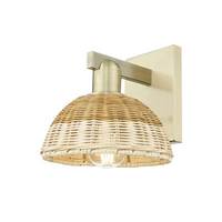 Lampe murale en laiton antique avec abat-jour en rotin, contemporaine, durable, facile à installer et à entretenir, pour l'éclairage de chevet