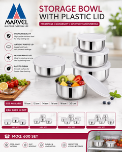 Wholesale Non Magnetic Food Grade Household Stainless Steel Food Snack Serving Storing Bowl With Plastic Lid - Product Image 3