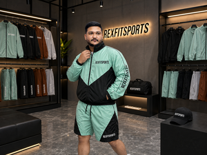 REXFIT SPORTS 2026 Ensemble de shorts en nylon noir menthe personnalisé pour homme, veste à manches courtes entièrement zippée et short à cordon de serrage, vêtements de sport personnalisés - Product Image 4