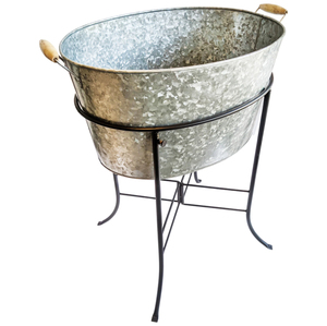 Round Galvanized Metal Beverage Tub With Iron <b>Stand</b> <b>Drink</b> Cooler Ice Bucket For Parties Beer Wine Outdoor Tub In Great Price - Product Image 3