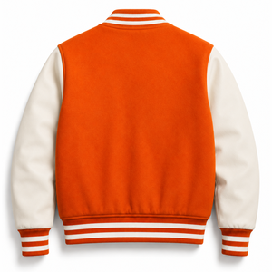 Veste universitaire en laine de haute qualité personnalisée pour hommes et femmes, orange, broderie vintage, patch, veste de baseball, veste bomber, streetwear - Product Image 2