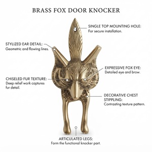 Timbre de puerta clásico con cabeza de zorro antiguo, herraje decorativo para puerta principal, timbre de anillo con cabeza de zorro, herraje de seguridad insonorizado para puerta. - Product Image 1