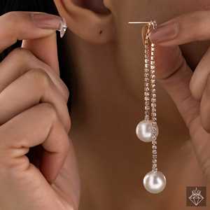 PRAO Boucles d'oreilles en cristal de goutte de perle anti-ternissement Boucles d'oreilles élégantes en cristal avec protection anti-ternissement - Product Image 1