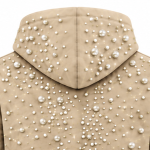 Sweat-shirt à capuche unisexe beige perlé, coupe oversize, style streetwear décontracté, avec cordon de serrage et poche kangourou, tendance - Product Image 4