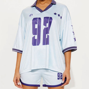 Women's Sublimation <b>Mesh</b> American Football Jersey Set V Neck Short Sleeve Training Uniform Breathable 2 Piece Athletic Wear OEM - Product Image 6