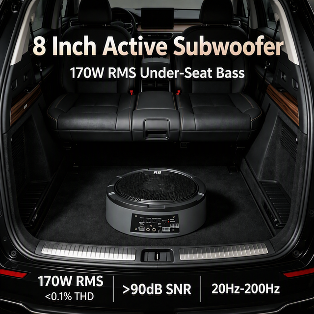 Professional Car Audio 8" Active Subwoofer Mono Amplifier 170W RMS Under Seat Subwoofer for Bass Boost System
