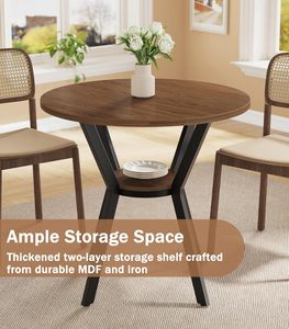 Table à manger ronde de 31,5 pouces pour 2 à 4 personnes, style farmhouse, table compacte avec rangement et pieds en métal - Product Image 3