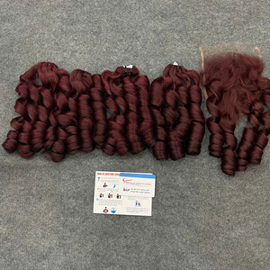 Extensiones de Cabello Humano 100% Rizado y Voluminoso Color Borgoña, Gran Venta - Product Image 4