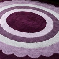 Tapis rond violet tufté à la main, tapis à bords festonnés, tapis moderne au design circulaire, tapis doux et moelleux pour la décoration du salon et de la chambre