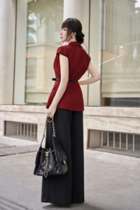 Women's Black Polyester Spandex Wide Leg <b>Split</b> Pants Casual Office High Waist Designer <b>Trousers</b> Fashion Pants ELOWEN - Product Image 3