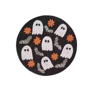 Set de table rond en coton perlé Sand Dollar avec motifs de fleurs et de papillons, brodé à la main, pour mariage - Product Image 3