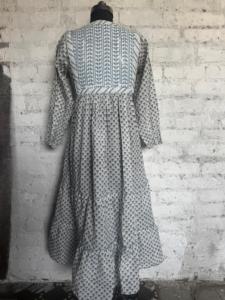 Robe longue bohème imprimée pour femme, taille naturelle, col en V, manches bouffantes, coupe trapèze étagée, ample, 100 % coton, tenue décontractée d'été - Product Image 4