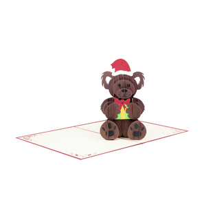 Invitación Navideña 3D Personalizada, Diseño de Oso Pardo en Papel Hecho a Mano - Product Image 1