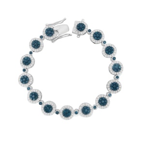 5.52 Ct Natural Round Blue and White Diamond 925 Sterling Silver Cluster Tennis <b>Bracelet</b> for Womens 6.5 Inches - Product Image 1