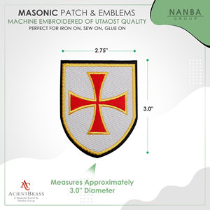 Parche Bordado Rojo con Escudo de las Cruzadas, Caballeros Templarios, Termoadhesivo, Cristiano, Masónico - Product Image 3