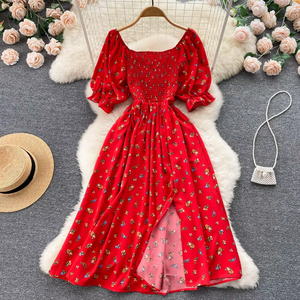 Vestidos Casuales Largos de Punto con Estampado Floral Romántico y Cuello Redondo para Mujer, Elegantes y Personalizados, Venta al por Mayor - Product Image 1