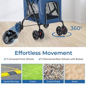 Passeggino Doppio Pieghevole 3 in 1 per Animali Domestici con 2 Trasportini Staccabili per Cani - Product Image 6