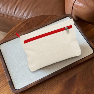 Estuche de Maquillaje de Lona con Cierre Rojo, Asa Suave, Portátil, Ligero, Multifuncional, Gran Capacidad, Organizador de Maquillaje Simple - Product Image 3