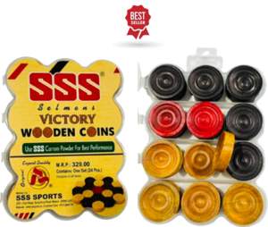 ชุดเหรียญคารอมไม้พิมพ์ลายตามสั่ง Sports Victory สีดำ แดง ทอง 24 ชิ้น บรรจุภัณฑ์แบบพลาสติกใส งานแฮนด์เมดสำหรับเกมกระดาน - Product Image 4