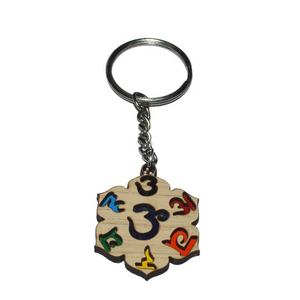 Bouddha gravé sur un porte-clés en bois avec des pierres de Chakra - Product Image 4