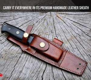 Cuchillo de Camping Hecho a Mano de Acero Inoxidable con Punta Recta, No Ajustable, para Desollar, Hoja de 3mm de Grosor, Mango de Micarta y Cuero - Product Image 6