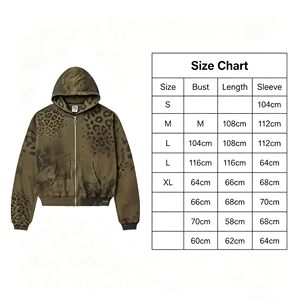 Men's Vintage Leopard Print <b>Zip</b> Up <b>Hoodie</b> Applique Letter Hooded Sweatshirt with Kangaroo <b>Pocket</b> - Product Image 4