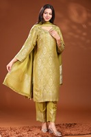 Saree Wol Tenun Zari Hijau Tradisional India Pakistan untuk Musim Dingin, Santai, Pesta Pernikahan, Pelindung dari Sinar Matahari, Cepat Kering, Anti Kusut