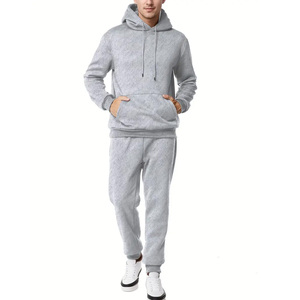 Survêtement gris à capuche pour homme, sweat-shirt zippé avec poches latérales, pantalon assorti, tenue décontractée d'automne, 100 % coton, coupe classique 2026 - Product Image 1