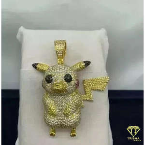 Collier Hip Hop en argent sterling 925 plaqué or avec pendentif Pikachu dessin animé serti de diamants Moissanite - Product Image 4