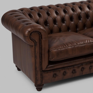 Traditional <b>Brown</b> Leather Chesterfield Loveseat with Deep Tufted Design Classic <b>Sofa</b> for Living Room Office Furniture - Product Image 2