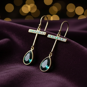 Boucles d'oreilles en pierre précieuse de forme poire verte avec opale blanche, argent sterling 925 plaqué or 18 carats, boucles d'oreilles statement faites à la main, bijoux pour femmes - Product Image 4