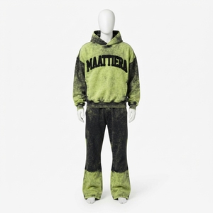 <b>Mens</b> Lime <b>Green</b> Black Acid Wash Color Block Zip Jacket Wide Leg Pants <b>Tracksuit</b> Set Custom Streetwear Outfit Trendy - Product Image 3
