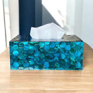 Coastal Style Europe Design Blue Shell Inlay Handmade Eco-friendly <b>Tissue</b> Box Cover <b>Holder</b> for Bathroom <b>Kitchen</b> Living Room Home - Product Image 2