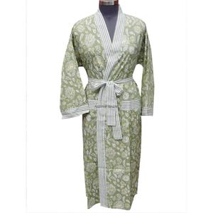 Bata de algodón de manga larga con estampado floral ecológico para mujer, cuello en V, ropa de dormir informal de longitud completa con bolsillos delanteros y cierre de cinturón - Product Image 1