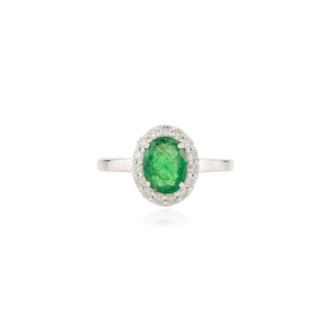 14K Solid <b>Gold</b> Emerald Halo Diamond Engagement <b>Ring</b> with IGI Certificate - Product Image 2