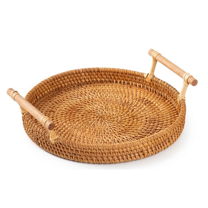 Elegant Woven Rattan <b>Tray</b> Wooden Serving Base for Tea Coffee Snacks Eco Conscious <b>Kitchen</b> Storage Dining Ware - Product Image 1