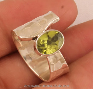 แหวนควอตซ์เพอริดอตเงิน925ทุบแหวนแฟชั่นดีไซน์แบบพื้นผิวแหวนฮิปปี้แนวโบโฮ - Product Image 5