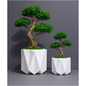 Maceta Moderna Americana de Fibra de Vidrio con Diseño Geométrico, Ecológica, Ligera y Duradera, Blanca, para Interiores, con Orificio de Drenaje - Product Image 1