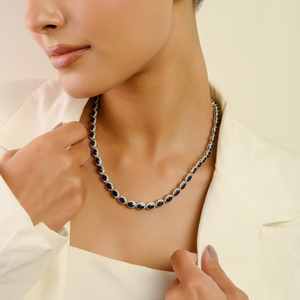 Collar de lujo exclusivo con zafiro azul natural y diamantes, estilo halo, para novias, en oro blanco real de 14 quilates. - Product Image 4