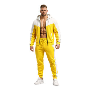 Fashion Men <b>Tracksuit</b> Set Yellow <b>White</b> Zipper Hoodie Sweatpants Sportswear Casual Gym Running Outfit Supplier - Product Image 4