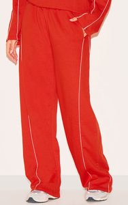 Women's Red Full Sleeve Tracksuit <b>Set</b> Crew Neck Loose Fit Solid Color Casual <b>Lounge</b> Wear With Side Pockets - Product Image 5