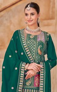 Traje Salwar Kameez Moderno de Seda Vichitra, Listo para Usar, con Bordado y Encaje, para Fiestas, Bodas y Graduaciones - Product Image 6