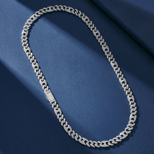 สร้อยคอเงินแท้ S925 ชุบทองคำขาว 14K แบบ Cuban Link ขนาด 6 มม. 10 มม. ประดับเพชรโมอิสซาไนต์เต็มเส้น สไตล์ฮิปฮอป - Product Image 3