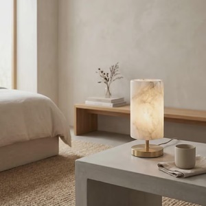Modern Marble Table Lamp With Brass Base Rectangle Shape Indoor Home Decor Living Room Lighting Fixture - Product Image 4