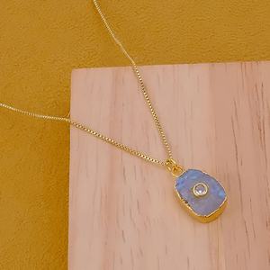 Collar de Moda con Colgante de Piedra Lunar Arcoíris Natural, Piedra de Nacimiento de Junio, Piedra Curativa, Cadena de Latón Chapado en Oro, Hecho a Mano - Product Image 1