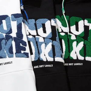 Sudadera con Capucha Blanca para Mujer, con Bordado de la Frase 'I'M NOT ALONE', Informal, de Punto, de Algodón, para Otoño - Product Image 5
