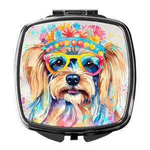 Yorkshire Terrier Hippie Dawg compacto plegable de mano espejo de maquillaje decorativo regalo de viaje para mujeres y niñas tamaño de bolsillo - Product Image 1