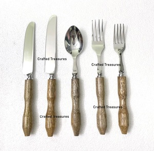 Juego de cubiertos modernos con mangos de madera, cubiertos de acero inoxidable para vajilla de boda, utensilios de mesa, decoración del hogar, al mejor precio. - Product Image 1